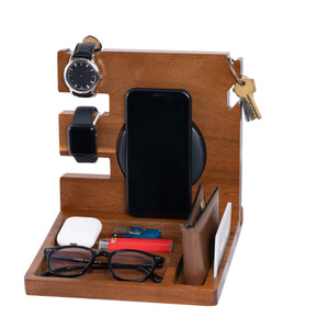 Wooden Phone Docking Station/Bedside Nightstand Organizer with Wireless Charger Cutout (Wireless Charger Not Included)