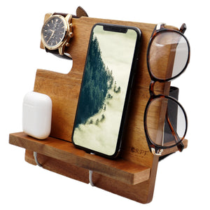 Wooden Phone Docking Station/Bedside Nightstand Organizer (Compact Size)